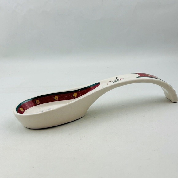Royal Seasons Snowmen Spoon Rest Red Band Dots‎ Green Trim Stoneware - Picture 2 of 9